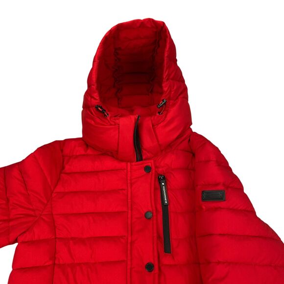 Bcbg Maxazria Quilted Puffer Jacket - Detachable Hood- Womens M Red Eco Friendly - Picture 10 of 16